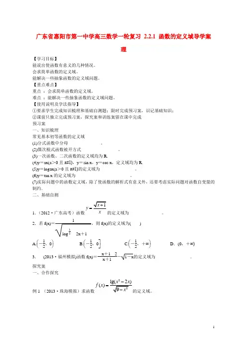 广东省惠阳市第一中学高三数学一轮复习 2.2.1 函数的