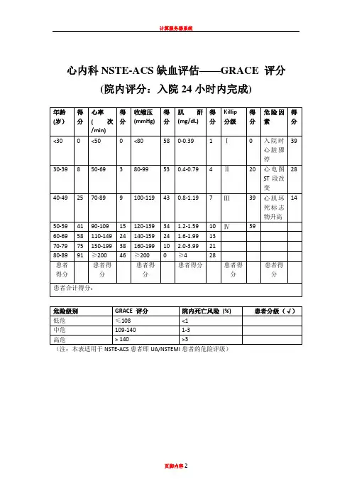 GRACE评分表