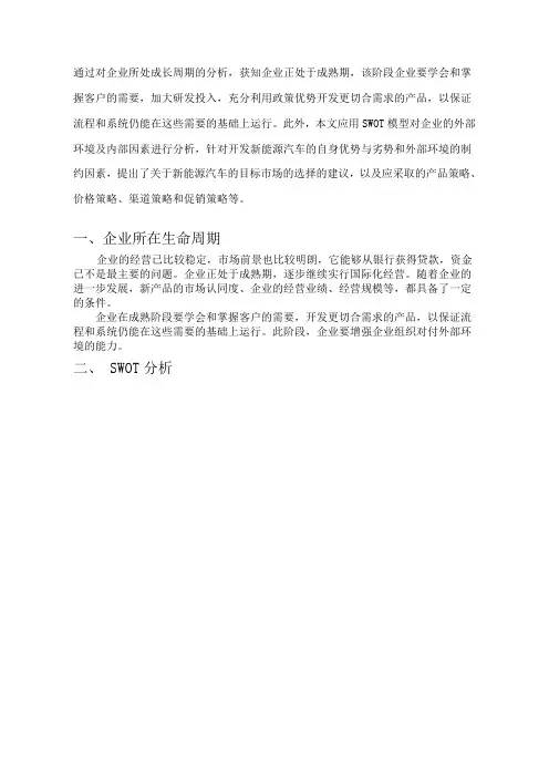 新能源汽车案例swot分析