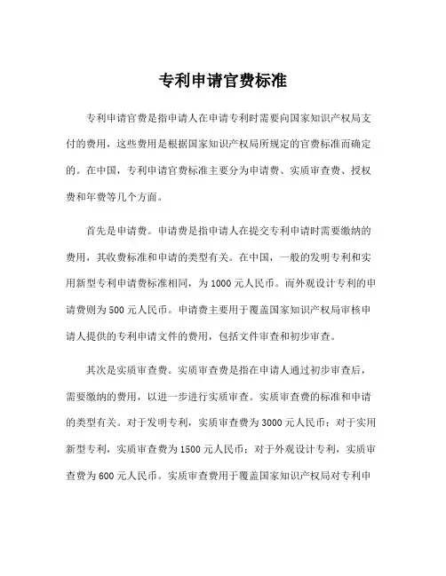 专利申请官费标准