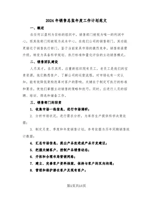 2024年销售总监年度工作计划范文（七篇）