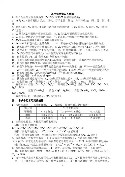 高中化学重要反应现象