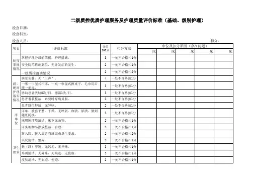 二级质控优质护理服务及护理质量评价标准(基础、级别护理)