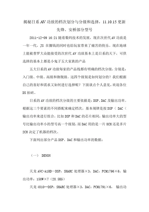 揭秘日系AV功放的档次划分与分级和选择