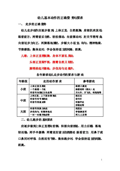 幼儿基本动作的正确姿势与要求