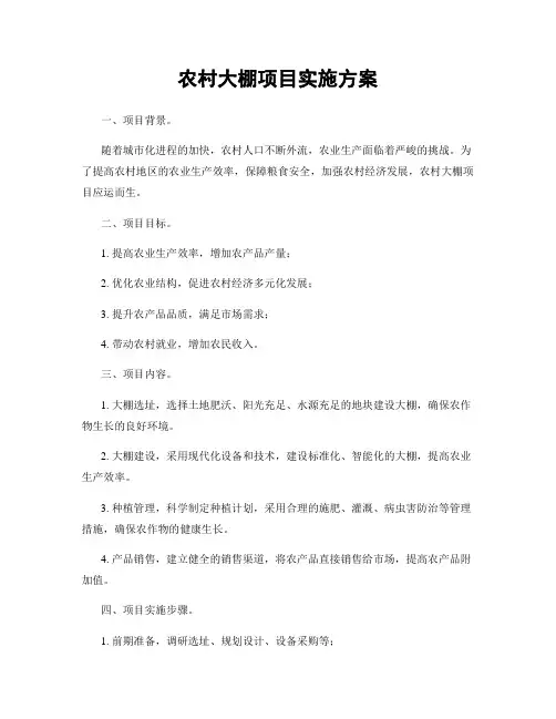 农村大棚项目实施方案