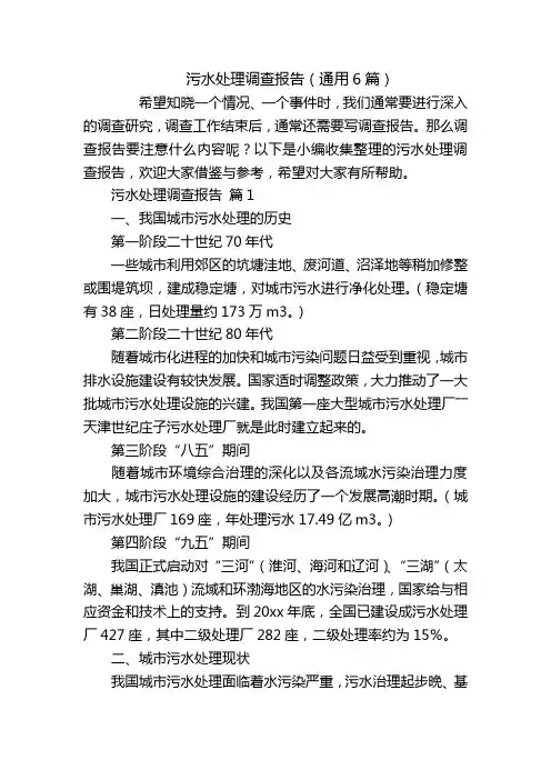 污水处理调查报告(通用6篇)