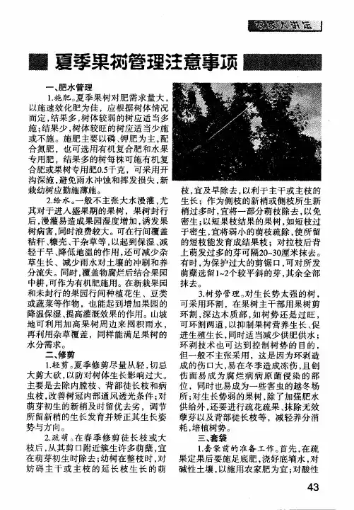 夏季果树管理注意事项