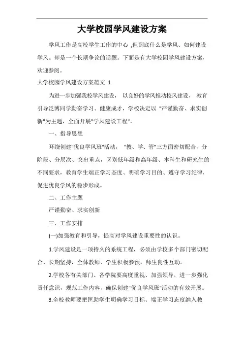 大学校园学风建设方案