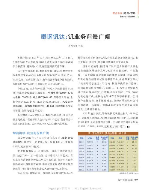 攀钢钒钛：钒业务前景广阔