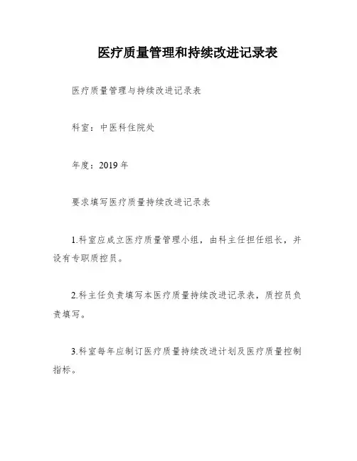 医疗质量管理和持续改进记录表