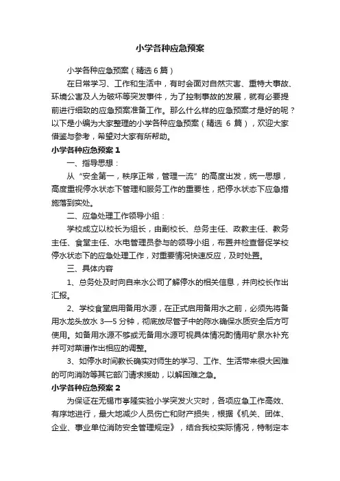 小学各种应急预案（精选6篇）