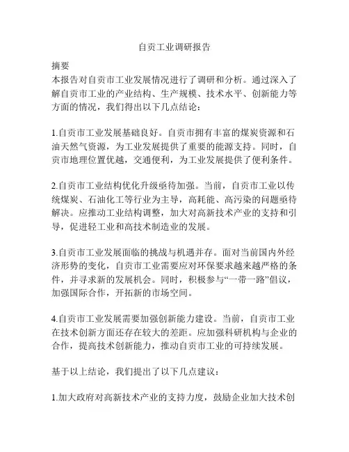 自贡工业调研报告