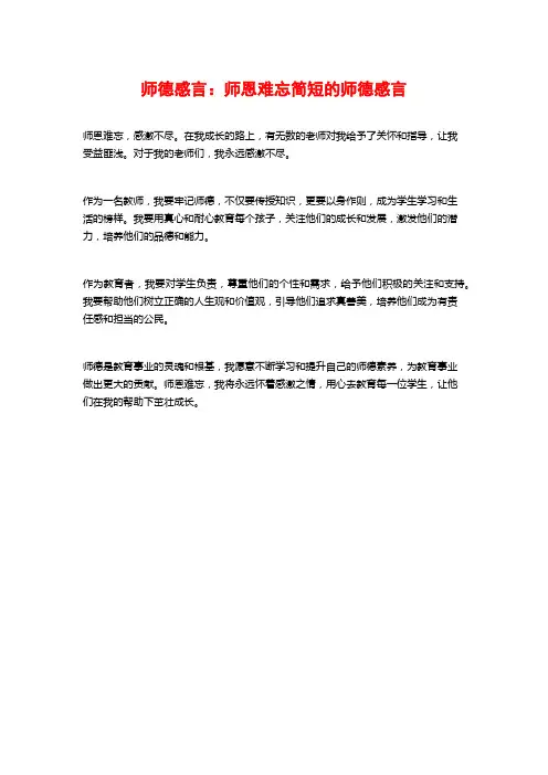 师德感言：师恩难忘简短的师德感言