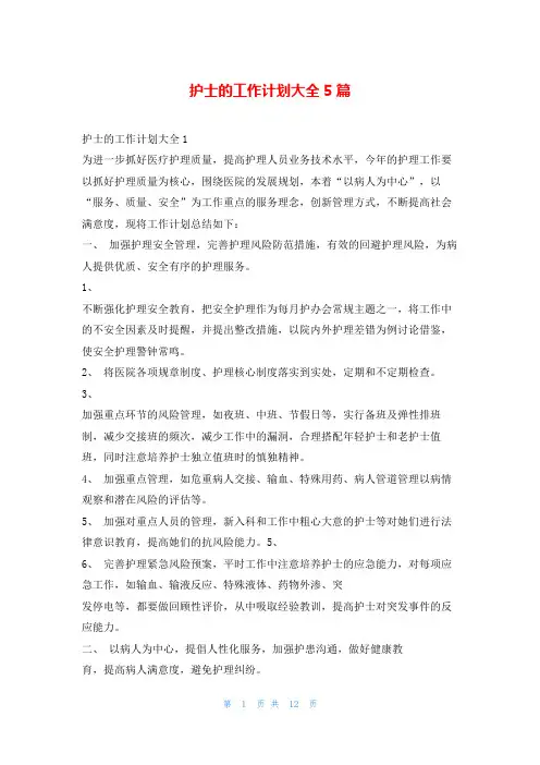 护士的工作计划大全5篇99范文网