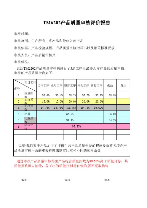 产品审核评价报告