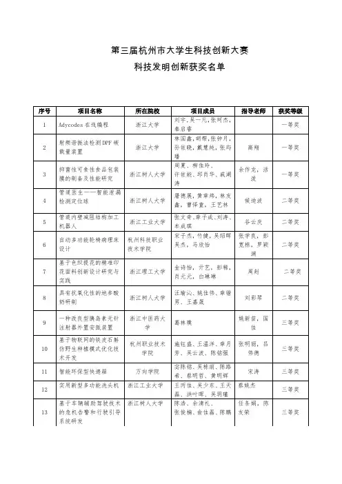 第三届杭州市大学生科技创新大赛