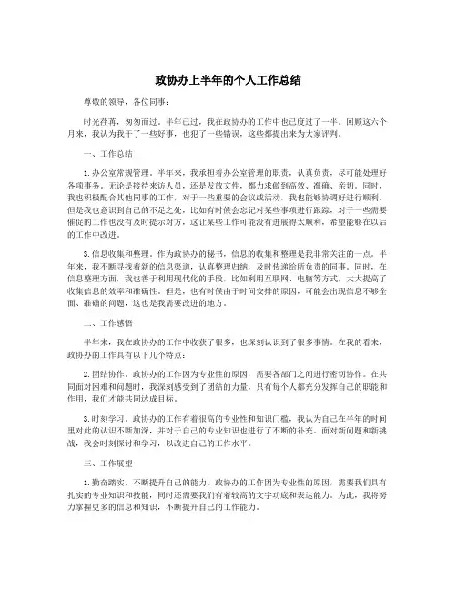 政协办上半年的个人工作总结