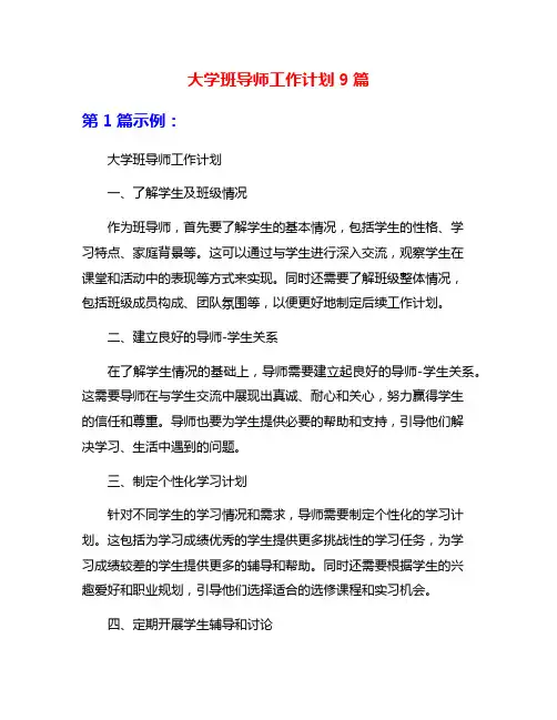 大学班导师工作计划9篇