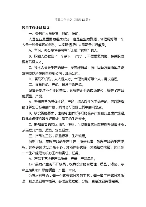 项目工作计划（精选12篇）