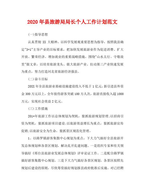 2020年县旅游局局长个人工作计划范文