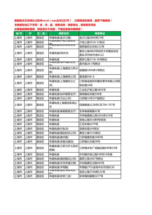2020新版上海市上海市嘉定区申通快递工商企业公司商家名录名单联系电话号码地址大全28家
