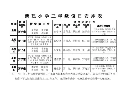 三年级学生值日安排表
