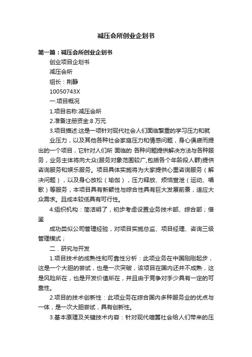 减压会所创业企划书