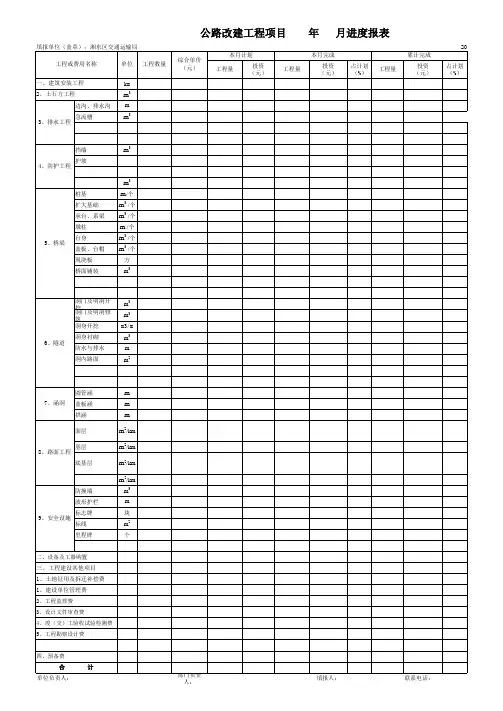 工程项目进度报表