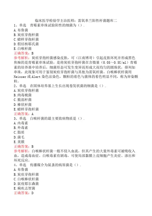 临床医学检验学主治医师：需氧革兰阳性杆菌题库二