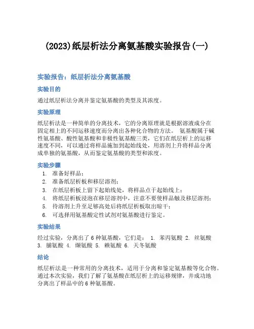 (2023)纸层析法分离氨基酸实验报告(一)