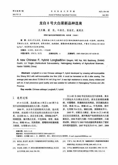 龙白8号大白菜新品种选育