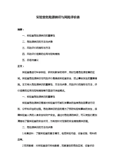 实验室危险源辨识与风险评价表