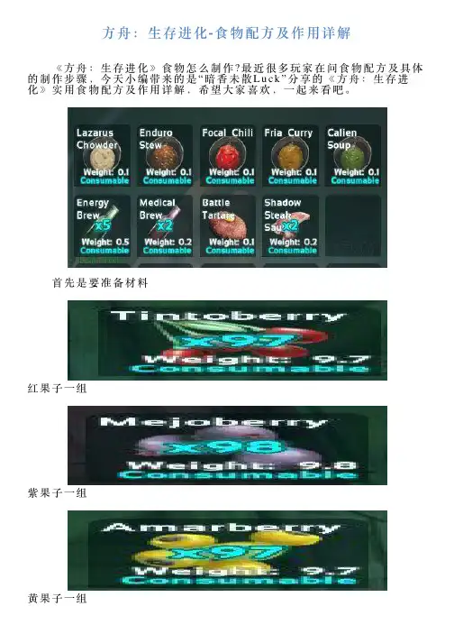 方舟：生存进化食物配方及作用详解