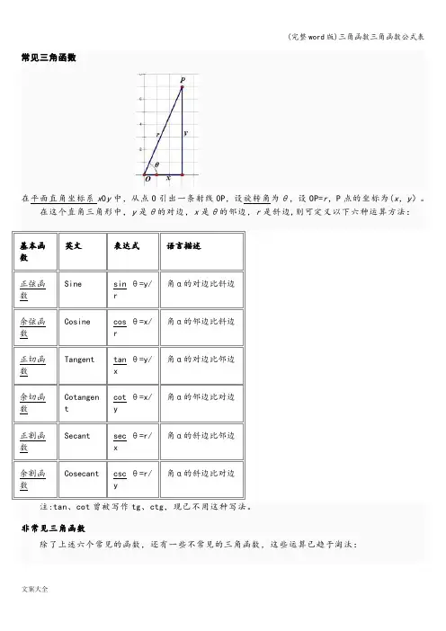 (完整word版)三角函数三角函数公式表