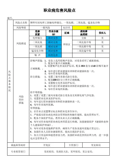 铆焊车间电焊工接触电焊烟尘职业病风险分级管控告知卡