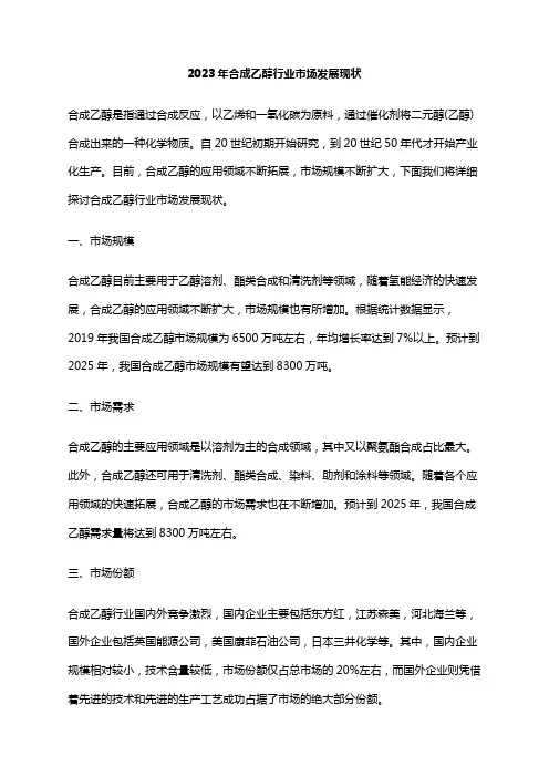 2023年合成乙醇行业市场发展现状