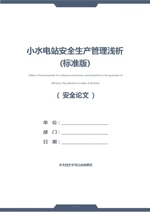 小水电站安全生产管理浅析(标准版)