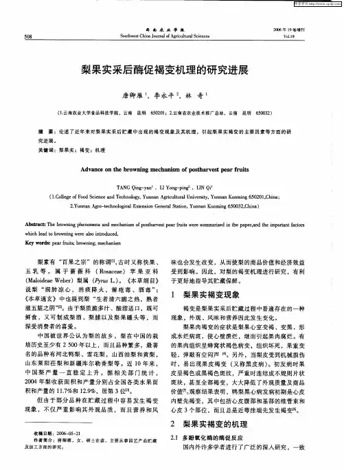 梨果实采后酶促褐变机理的研究进展