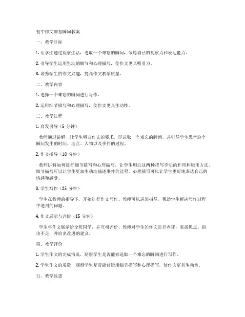 初中作文难忘瞬间教案