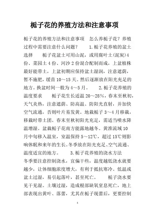 栀子花的养殖方法和注意事项