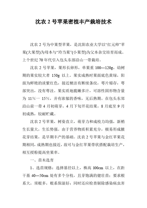沈农2号苹果密植丰产栽培技术