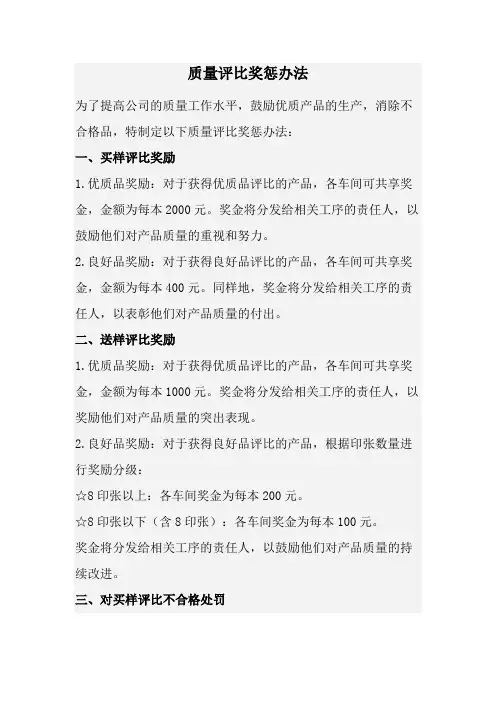 质量评比奖惩办法(经典版)