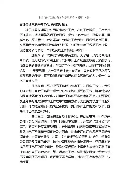 审计员试用期自我工作总结报告（通用15篇）