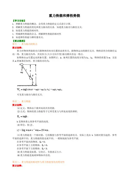高中物理必修二  重力势能和弹性势能  基础