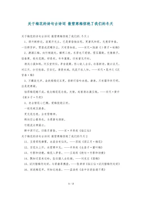 关于梅花的诗句古诗词 傲雪寒梅惊艳了我们的冬天