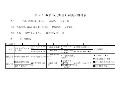 中国0-6岁小儿神经心理发育检测表(量表)