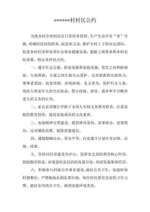 某某村村民公约