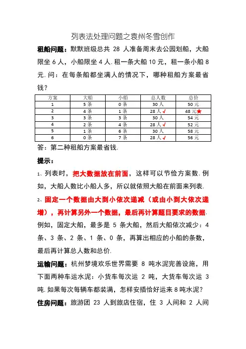 三年级上册列表法解决问题专项练习(内附答案)