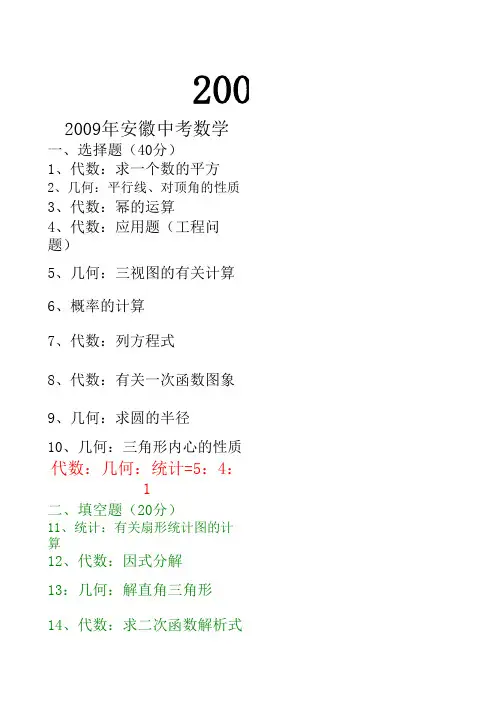 2009--2013年安徽中考数学试题逐题分析